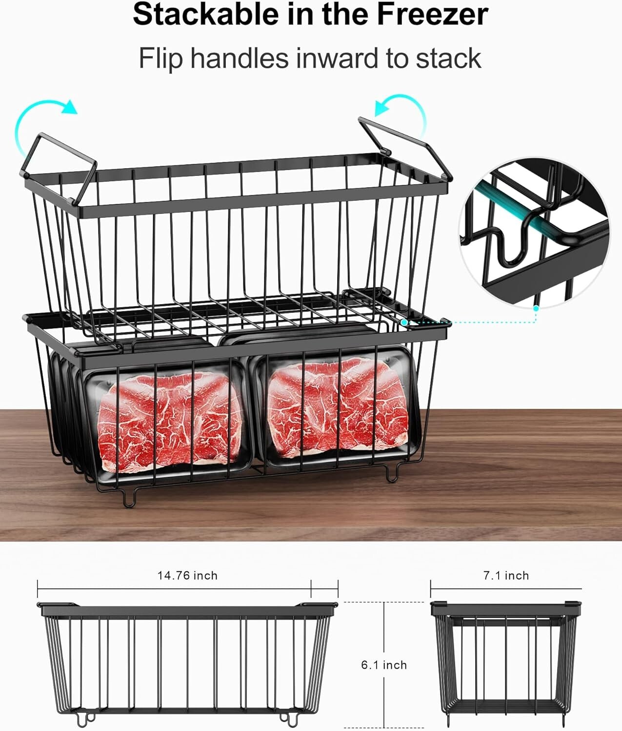 Deep Freezer Organizer Bins – Stackable Chest Freezer Organizer – 4 Pack, Black