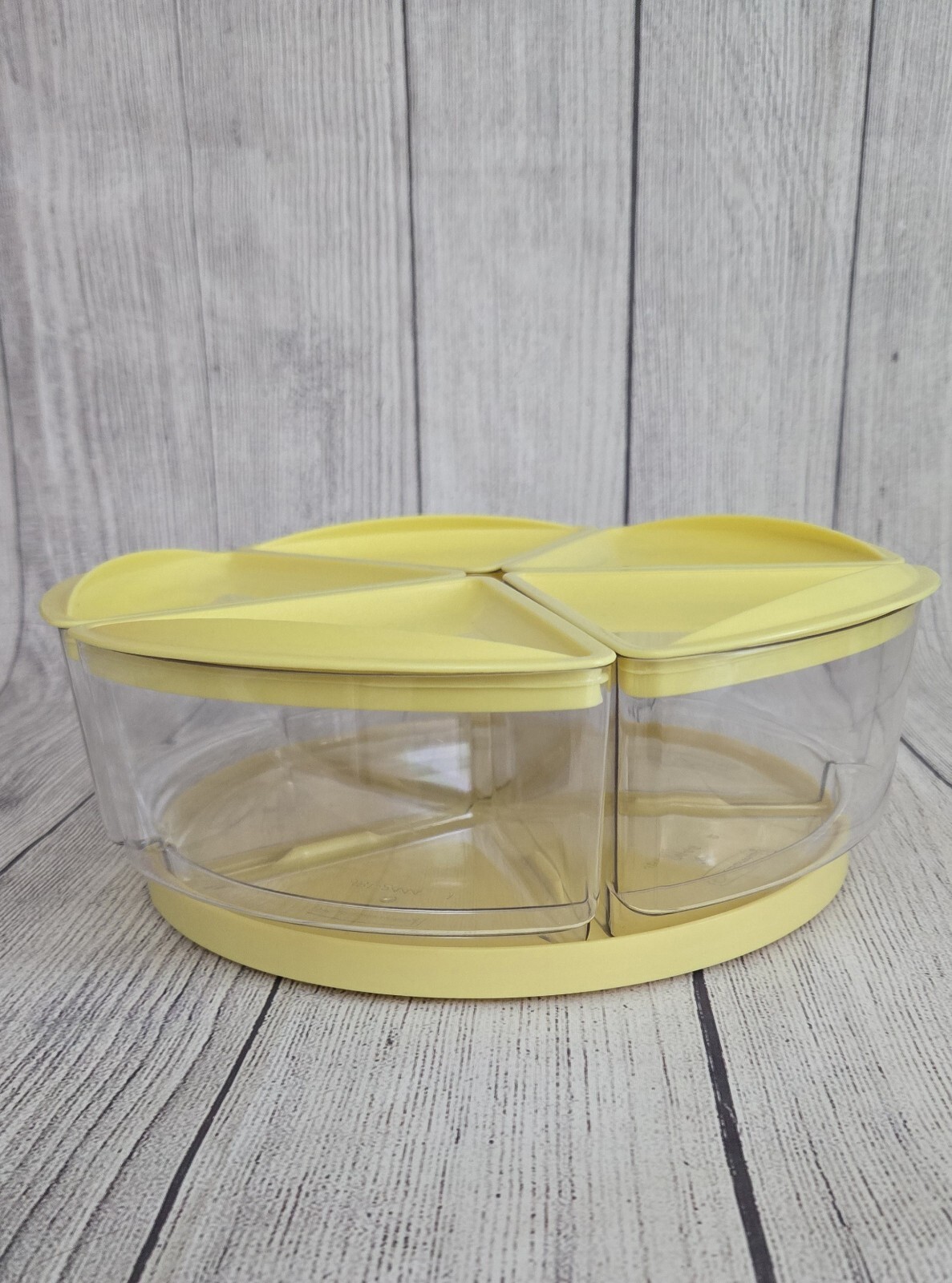 Rubbermaid Spin-A-Bin Lazy Susan 5 Canister Set Yellow 11″ x 4″ Vintage 1970’s