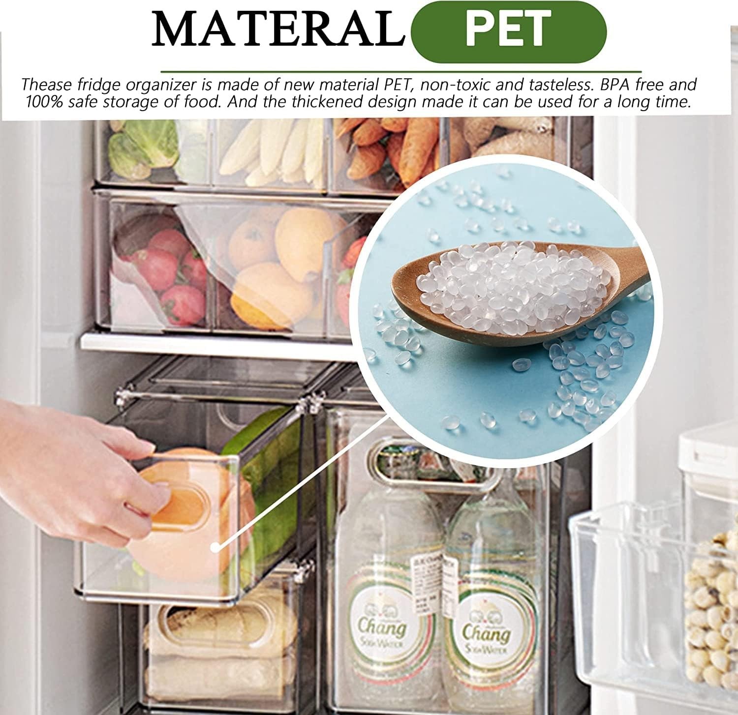 Stackable Clear Storage Drawer W/ 3 Dividers Pantry Shelf Fridge Organizer Fruit