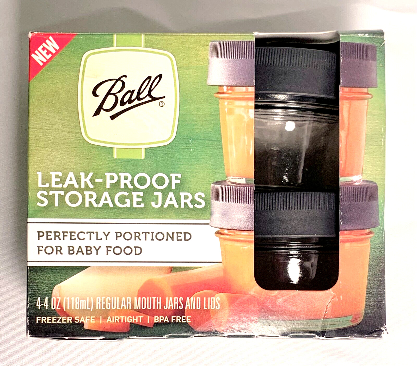 4-Pk Ball Regular Mouth 4 oz Storage Jars Leak Proof Screw-on Lids New Open Box
