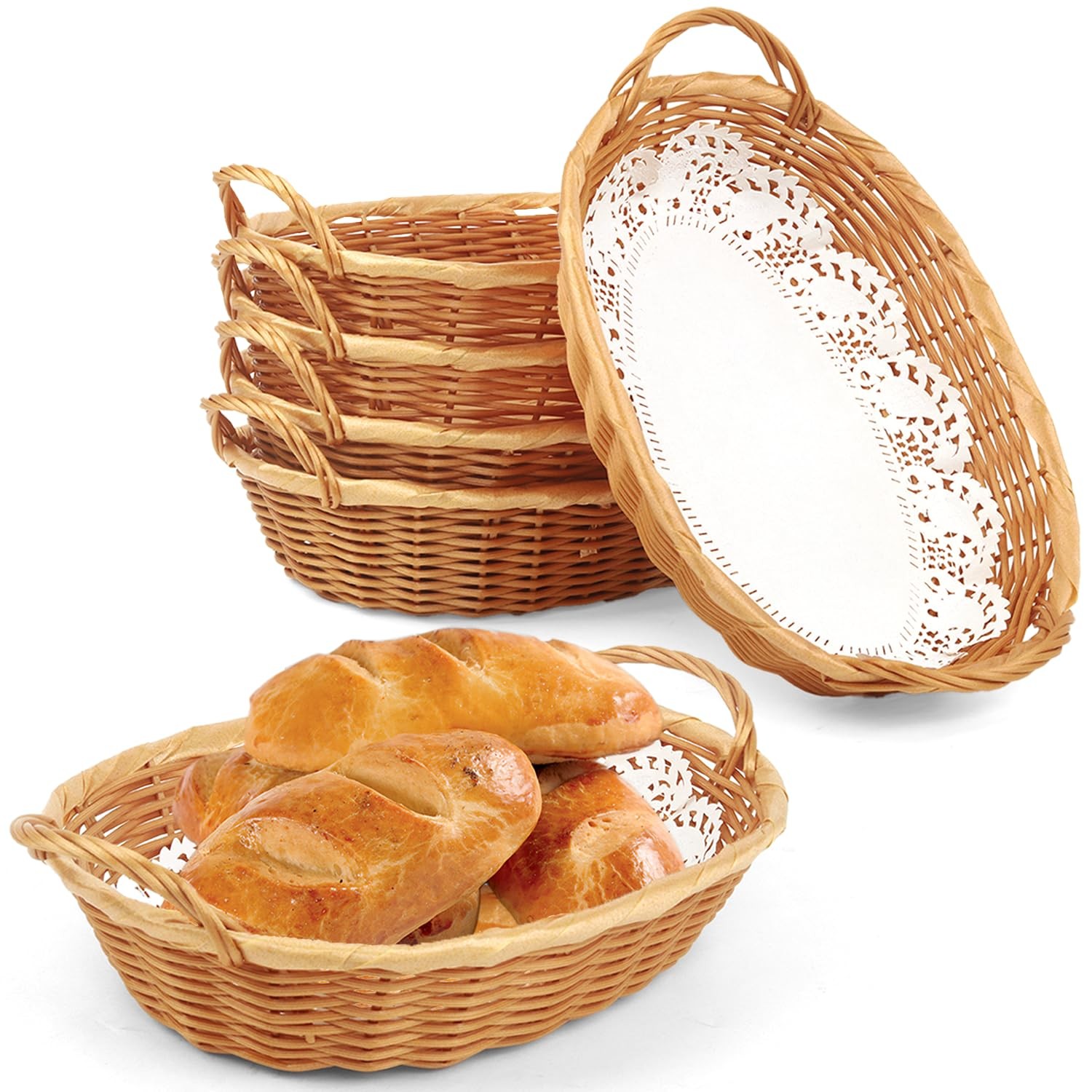 6 PCS Wicker Bread Baskets Serving Small Picnic Basket Paper Liners