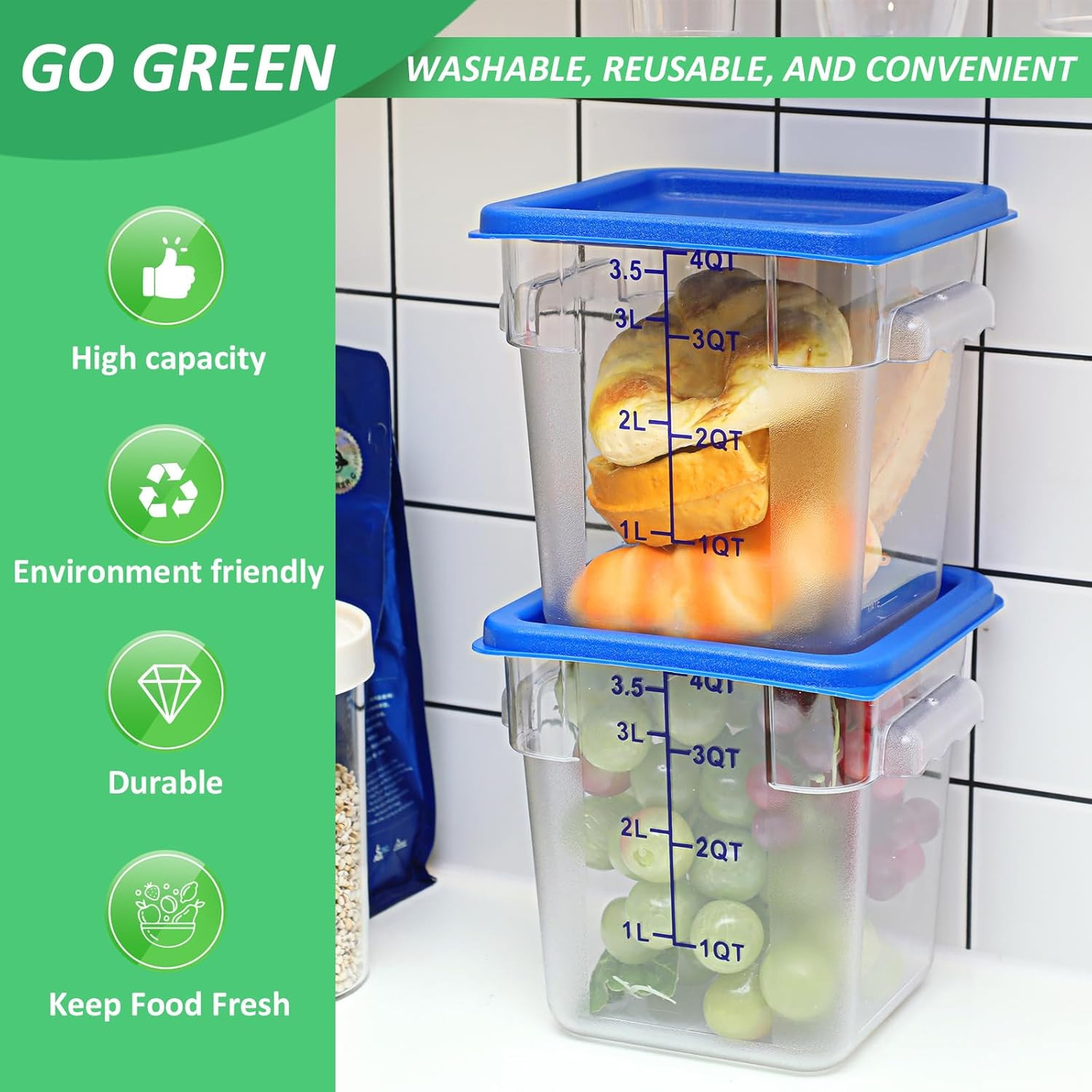 6 Pcs 4 Qt Clear Airtight Food Storage Containers with Lids – Blue