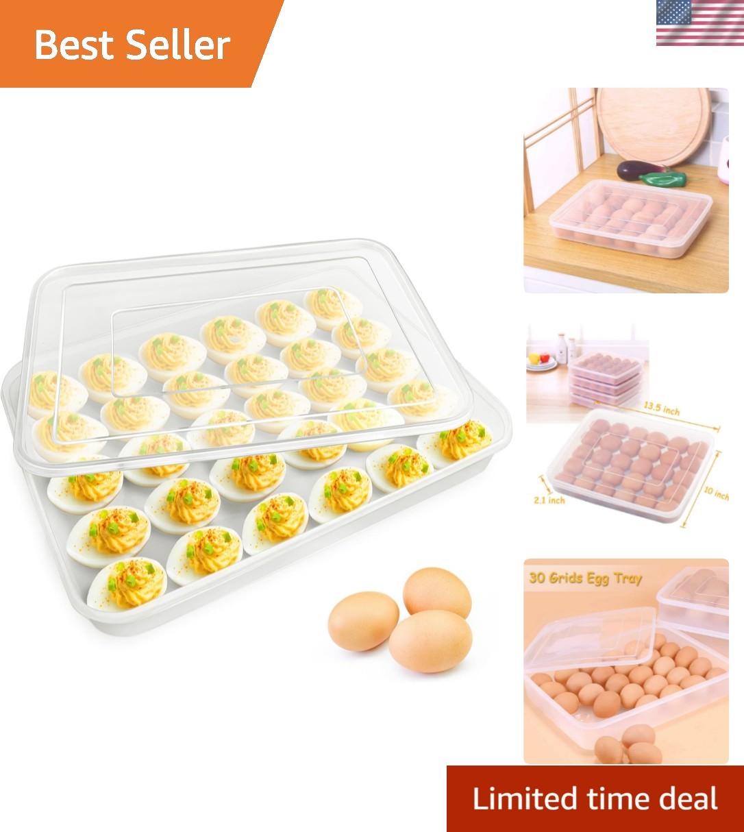 Covered Egg Holder for Refrigerator,30 Deviled Egg Tray with Lid,Plastic Egg …