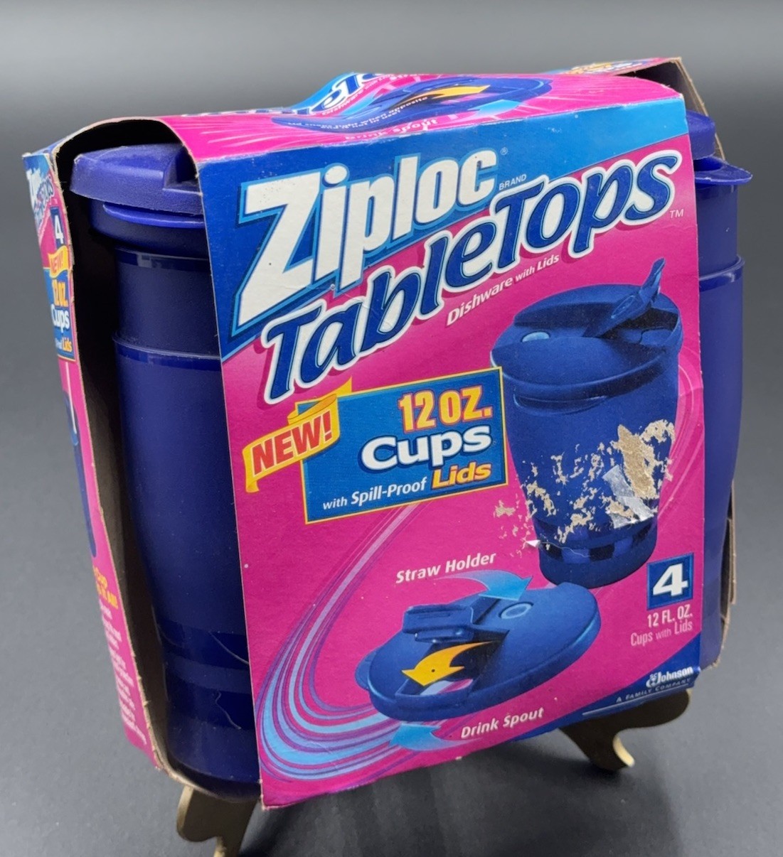 Ziploc TableTops Cups w/ Spill-Proof Lids Set 4 NEW Vintage 12 oz Discontinued