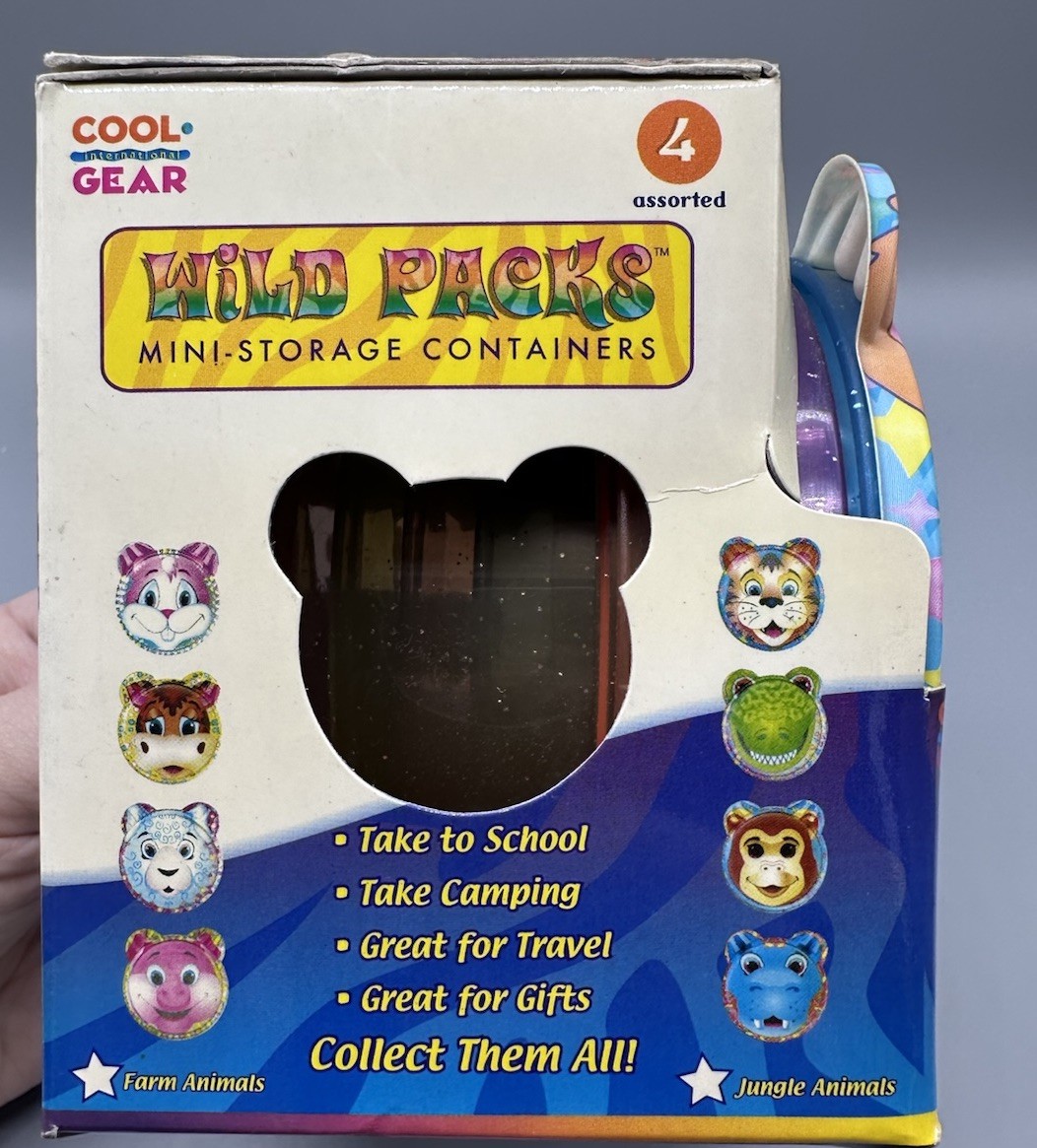 Vintage Cool Gear Wild Packs Mini Storage Containers Animal Faces Set of 4 NOS