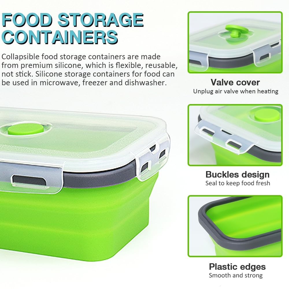 Collapsible Silicone Food Storage Container 4 Pack, Silicone Storage Containe…