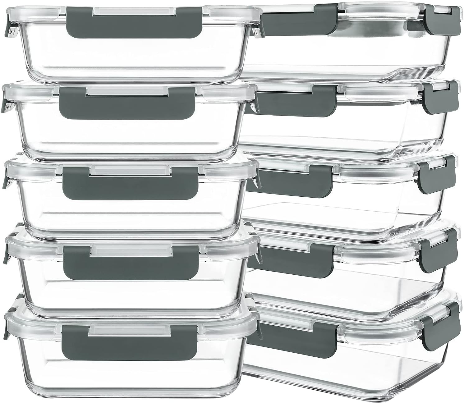 Effortless Meal Prep with 10 Gray 30 Oz Airtight Glass Containers – Space-Saving