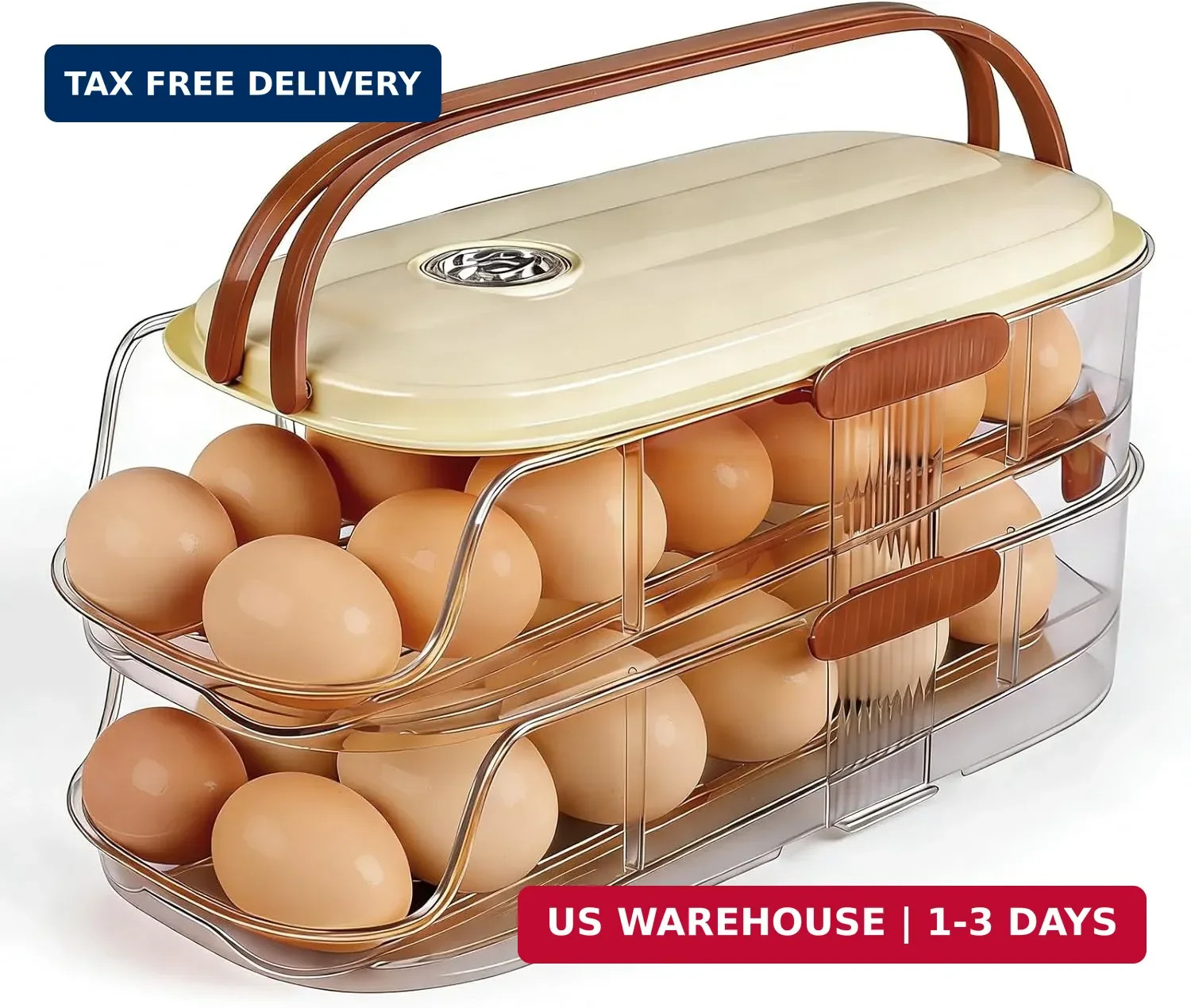 Egg Holder For Fridge, Clear Egg Organizer For Refrigerator With Lid And Handle,
