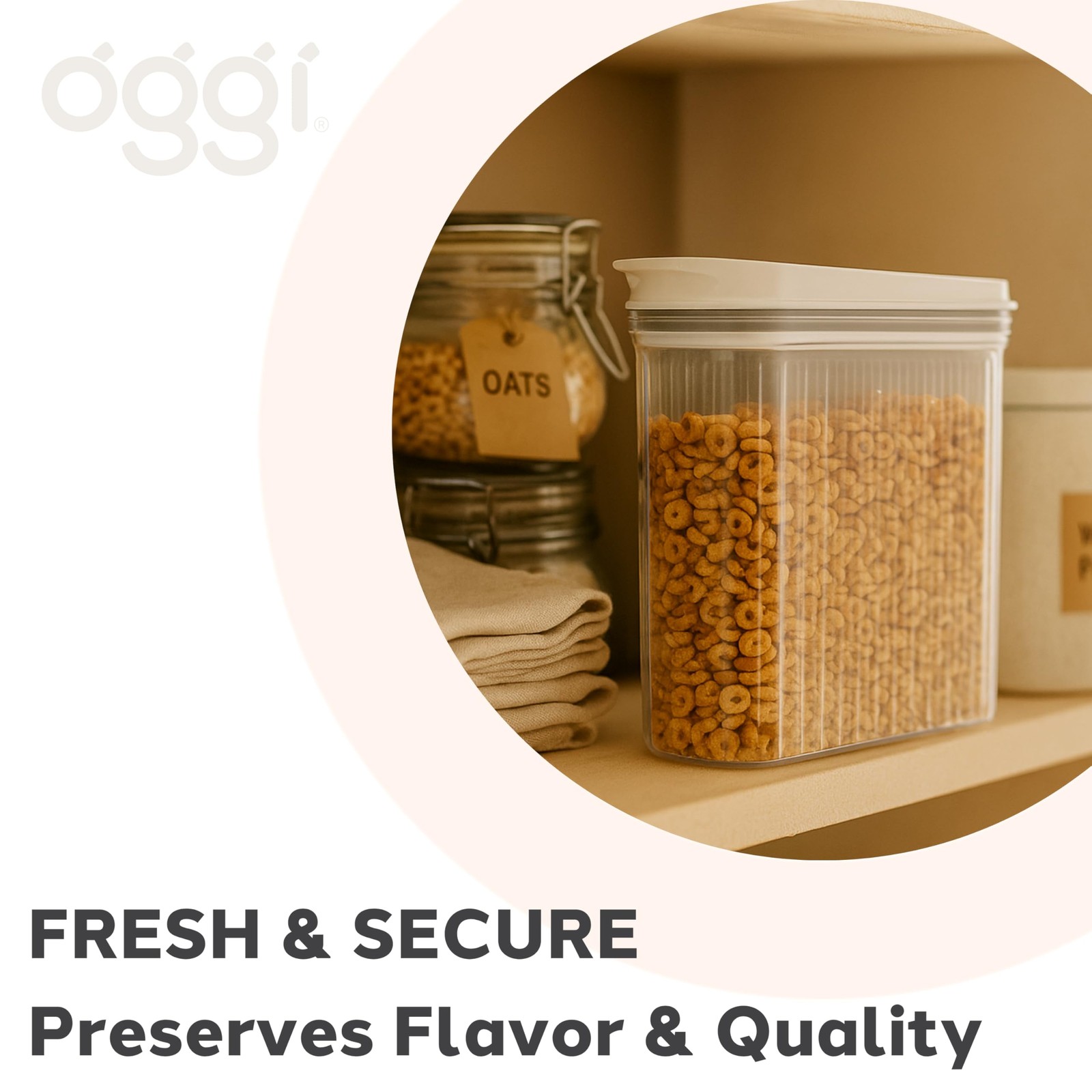 Oggi Fluted Airtight Food Storage Containers – Large Cereal 2.8qt, Clear