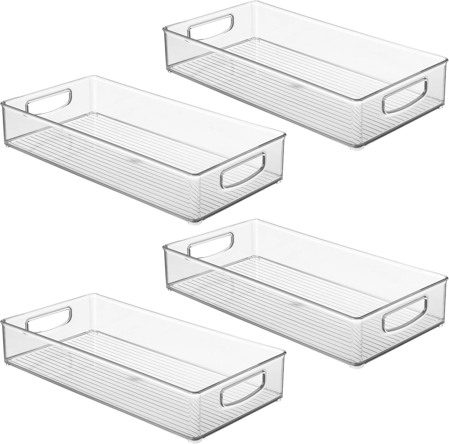 Stackable Clear Plastic Extra Long Pantry Organizers, 4-Pack | Cabinet Storage B