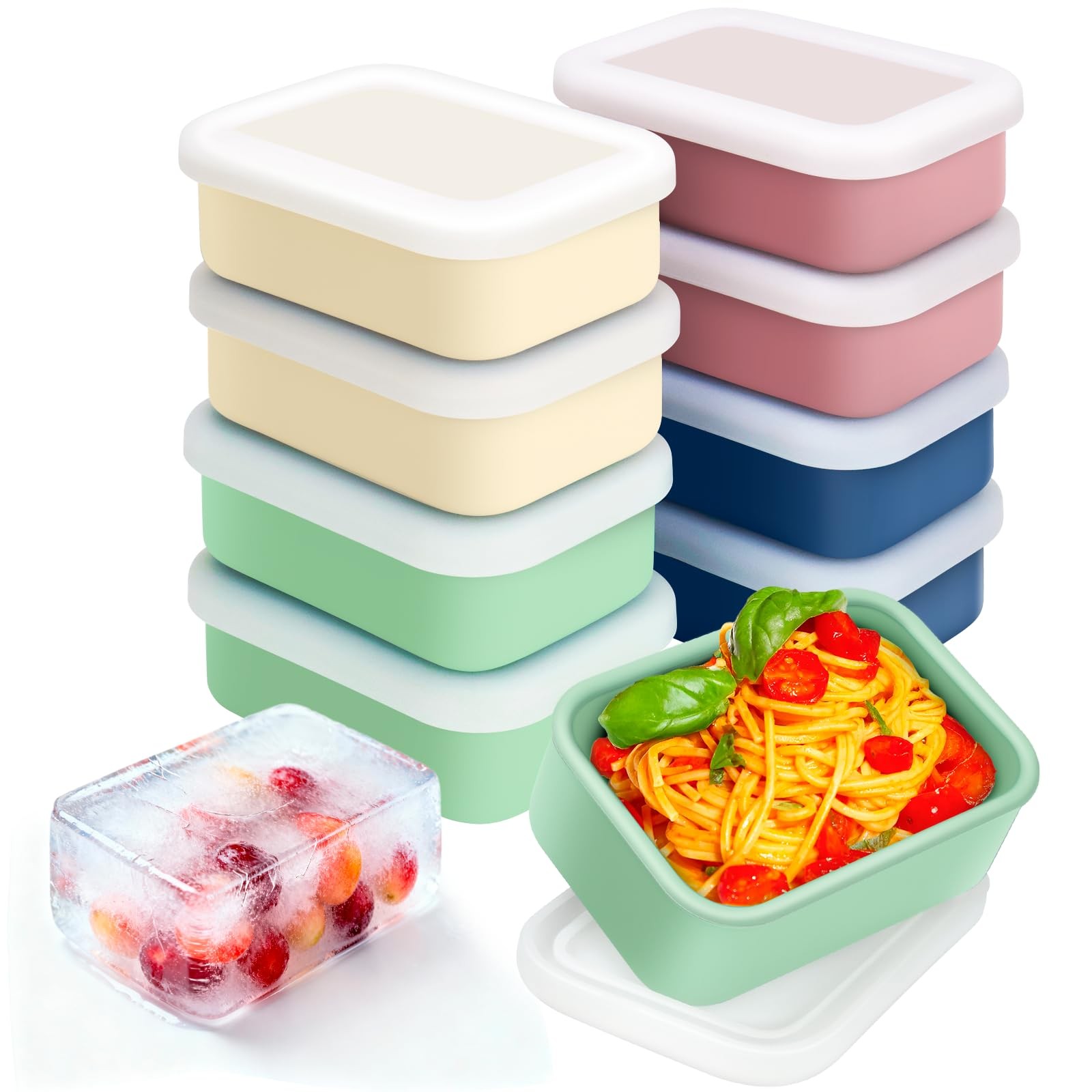 Duseu 8 pcs 2-cup silicone freezer molds with lid reusable food preserving trays
