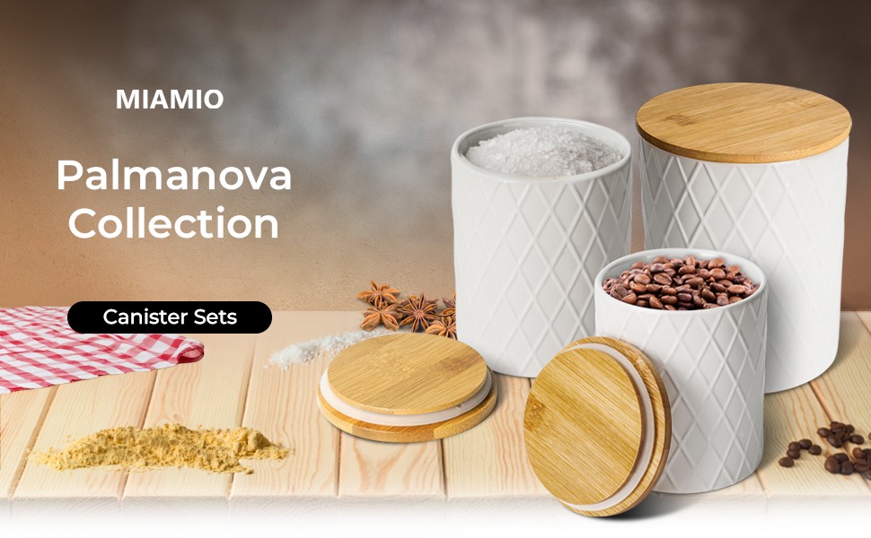 – Set of 3 Canister Sets for Kitchen Counter, Ceramic Kitchen Canister Set with