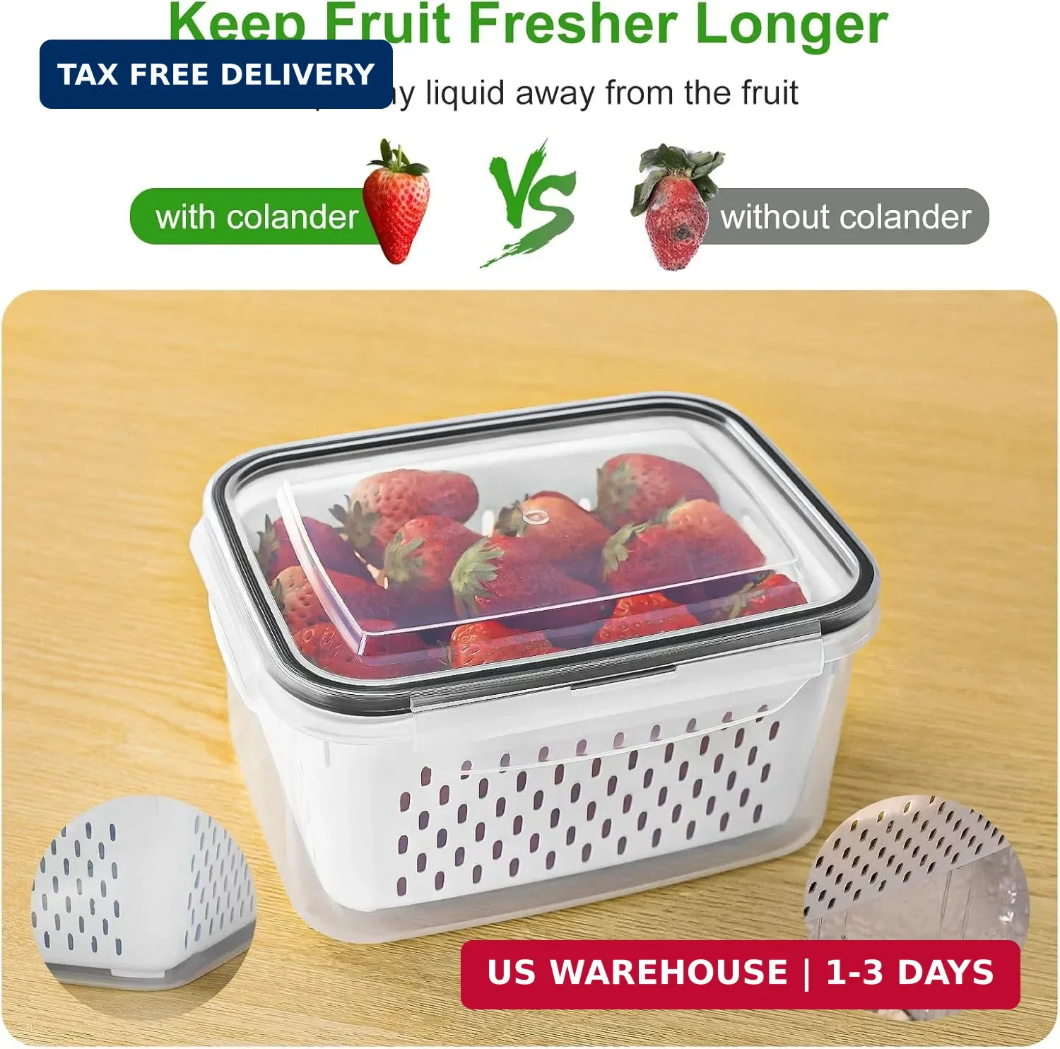 5 PCS Large Fruit Containers for Fridge – Leakproof Food Storage Containers with