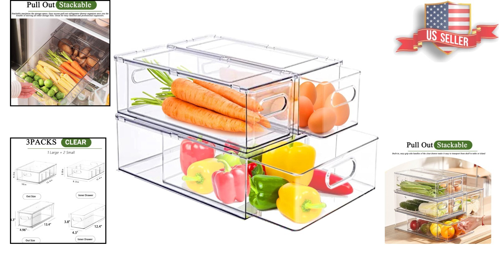 Thickened PET Fridge Drawer Organizers – Complete 3-Pack Set for Neater Storage