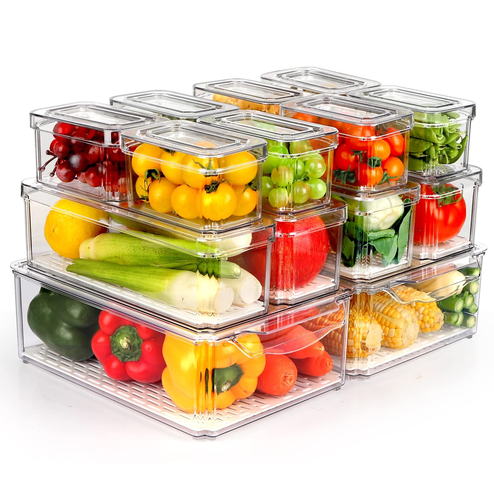 ZIJUND 14 Pack Fridge Organizer, Stackable Refrigerator Organizer Bins with L…