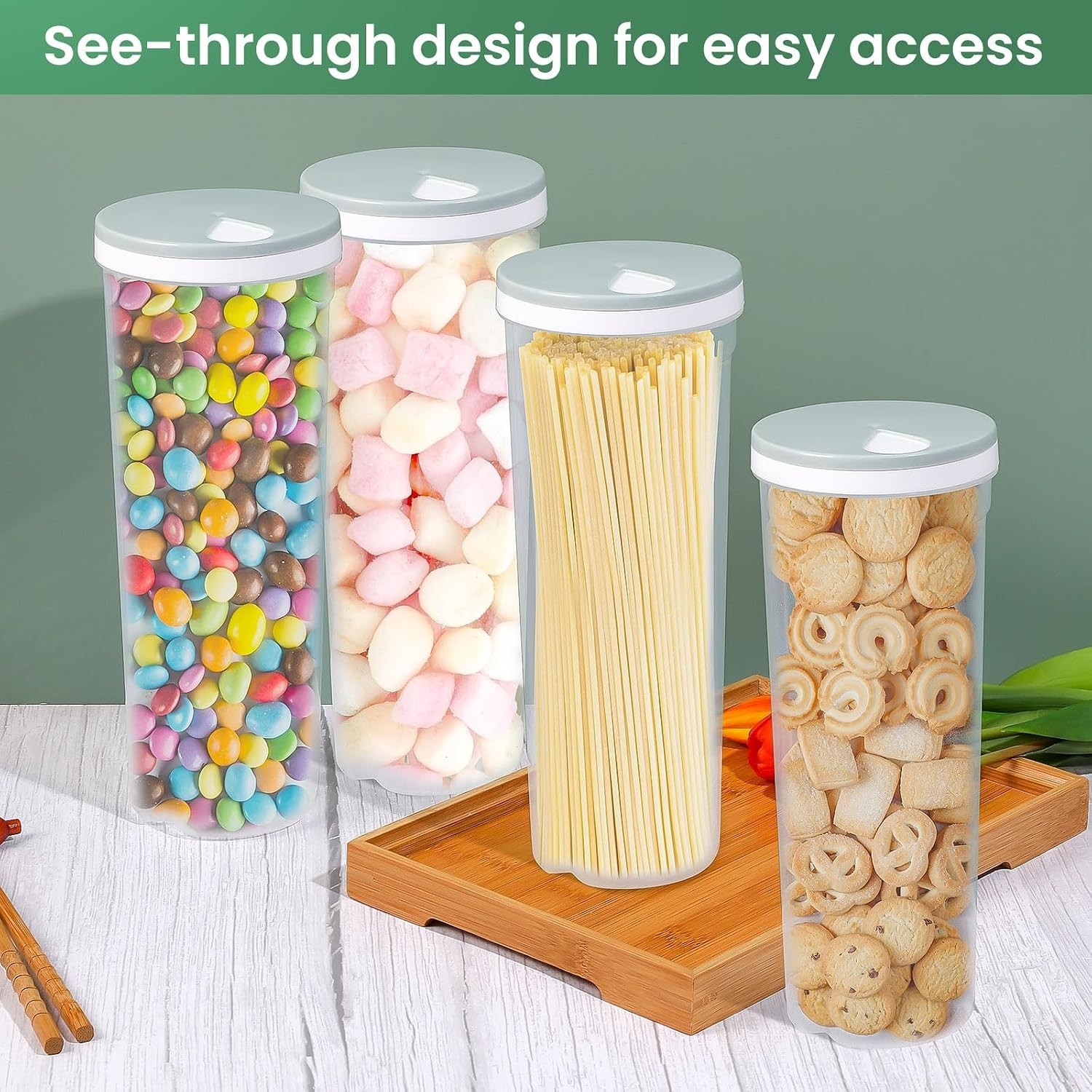 Plastic Tall Food Storage Spaghetti Noodle Pasta Container with Locking Lid C…
