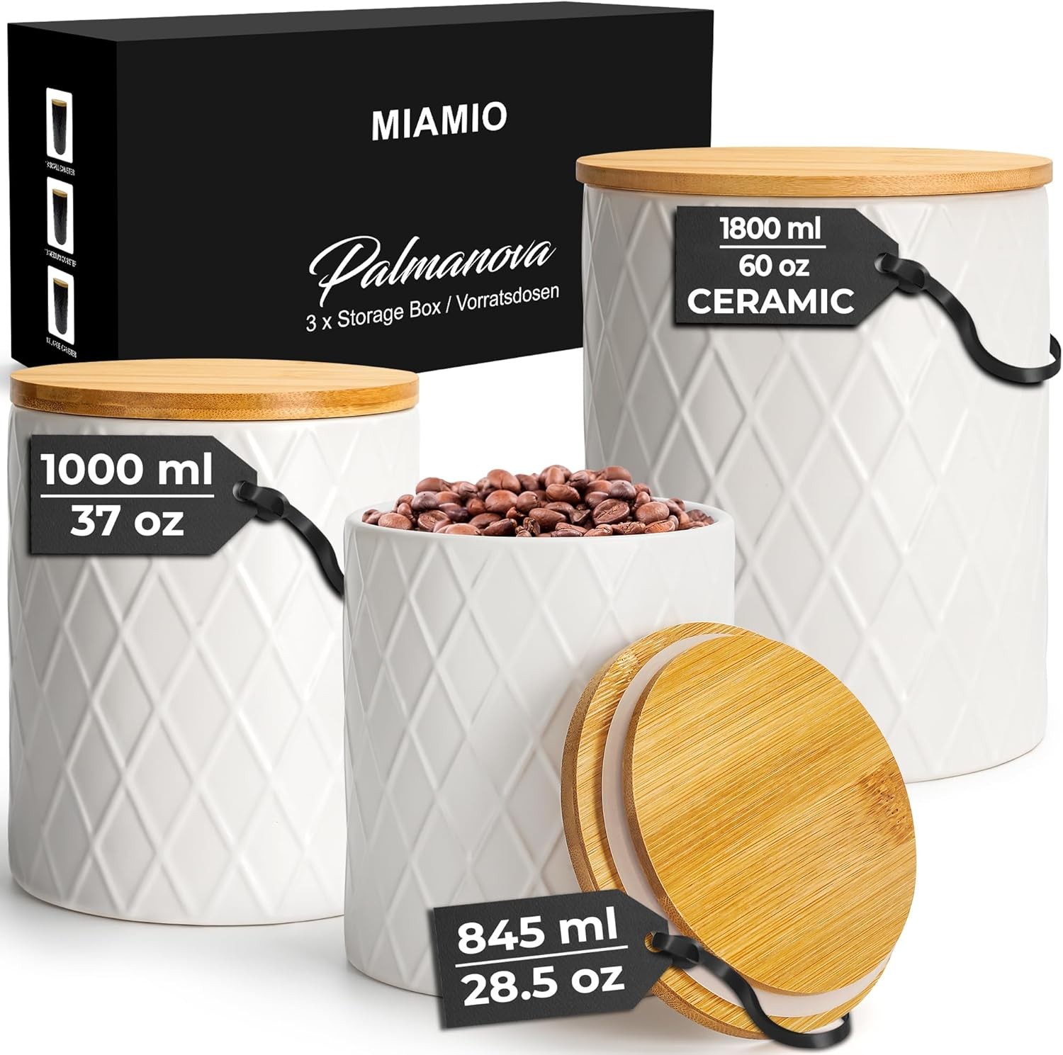 – Set of 3 Canister Sets for Kitchen Counter, Ceramic Kitchen Canister Set with