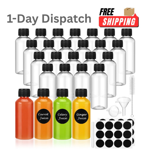 16 Pack 2 oz Shot Bottles – Leakproof Mini Plastic with Caps