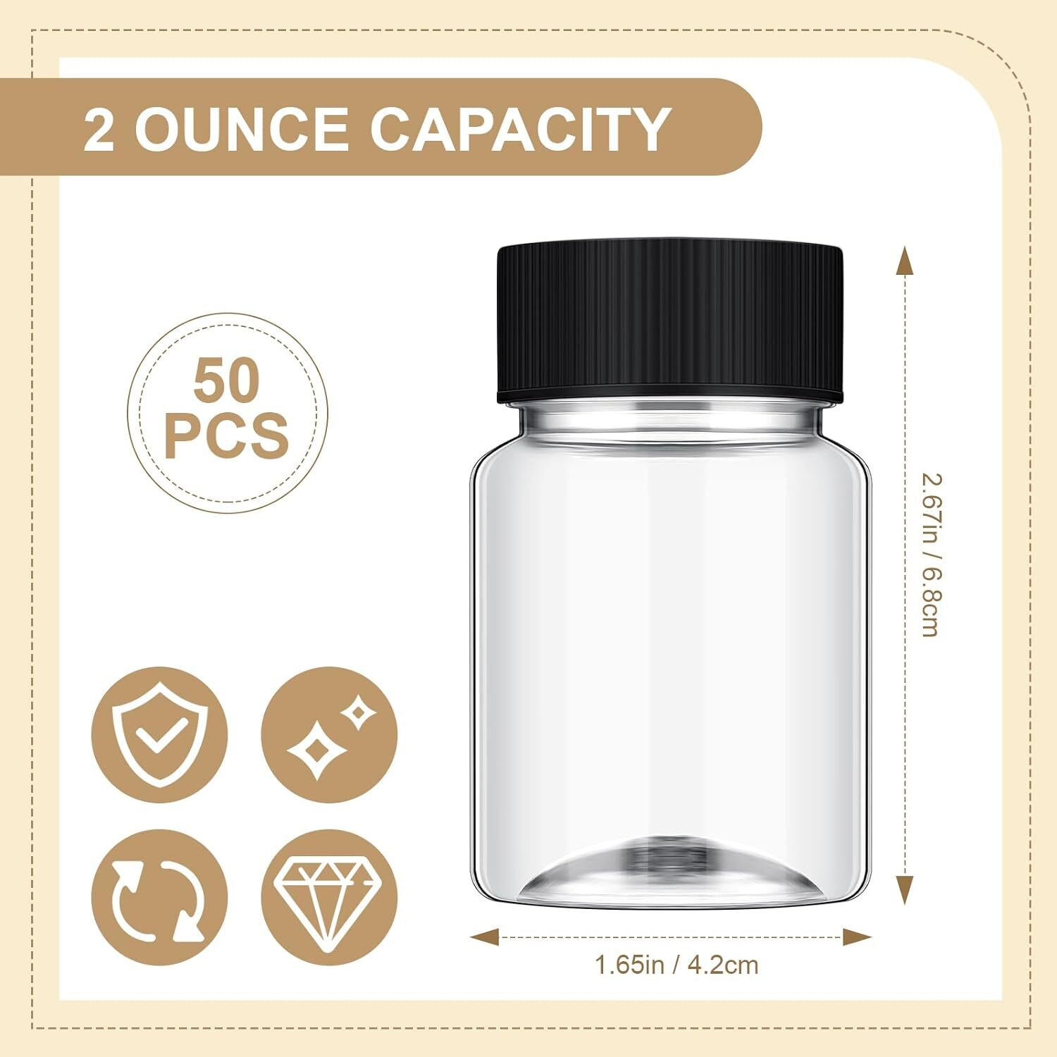 50 Pcs 2 Oz Plastic Juice Shot about 2.68 x 1.65 x inches, Black Lids