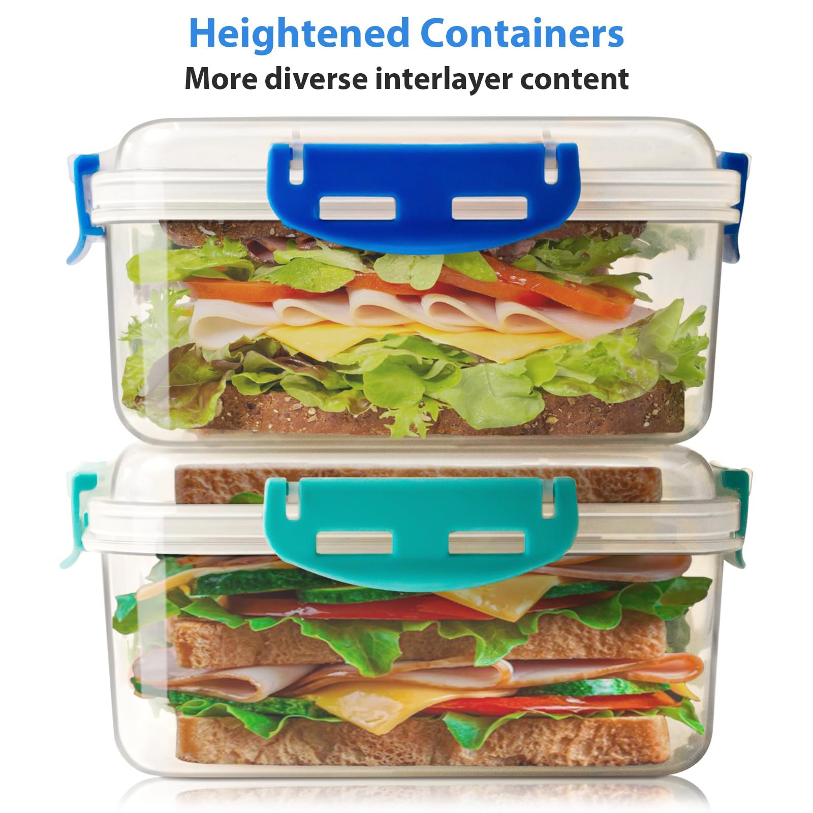 4 PCS Sandwich Containers – 100% Airtight & BPA-Free & Microwave blue, green