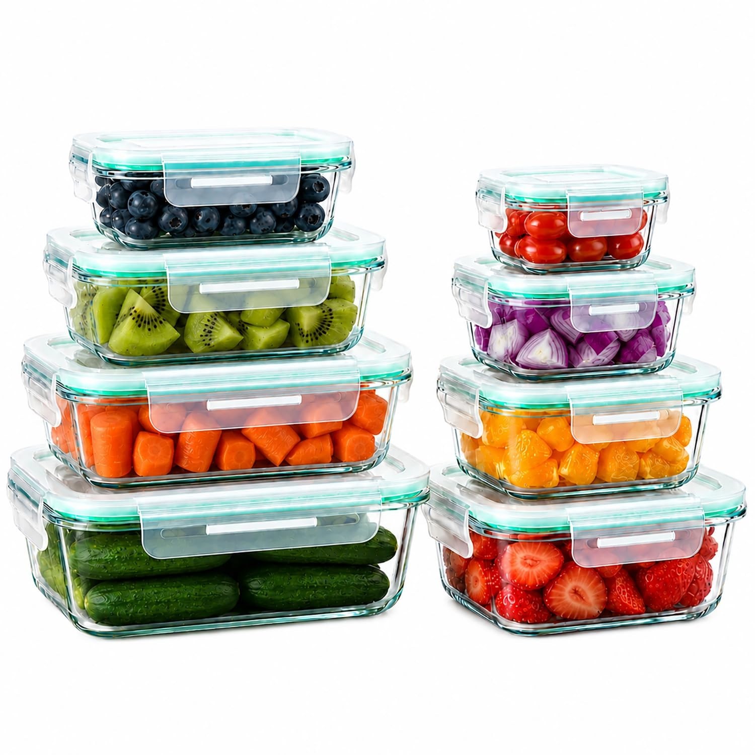 8 Pack Glass Food Storage Containers with Airtight Lids, Leakproof Meal Prep Set