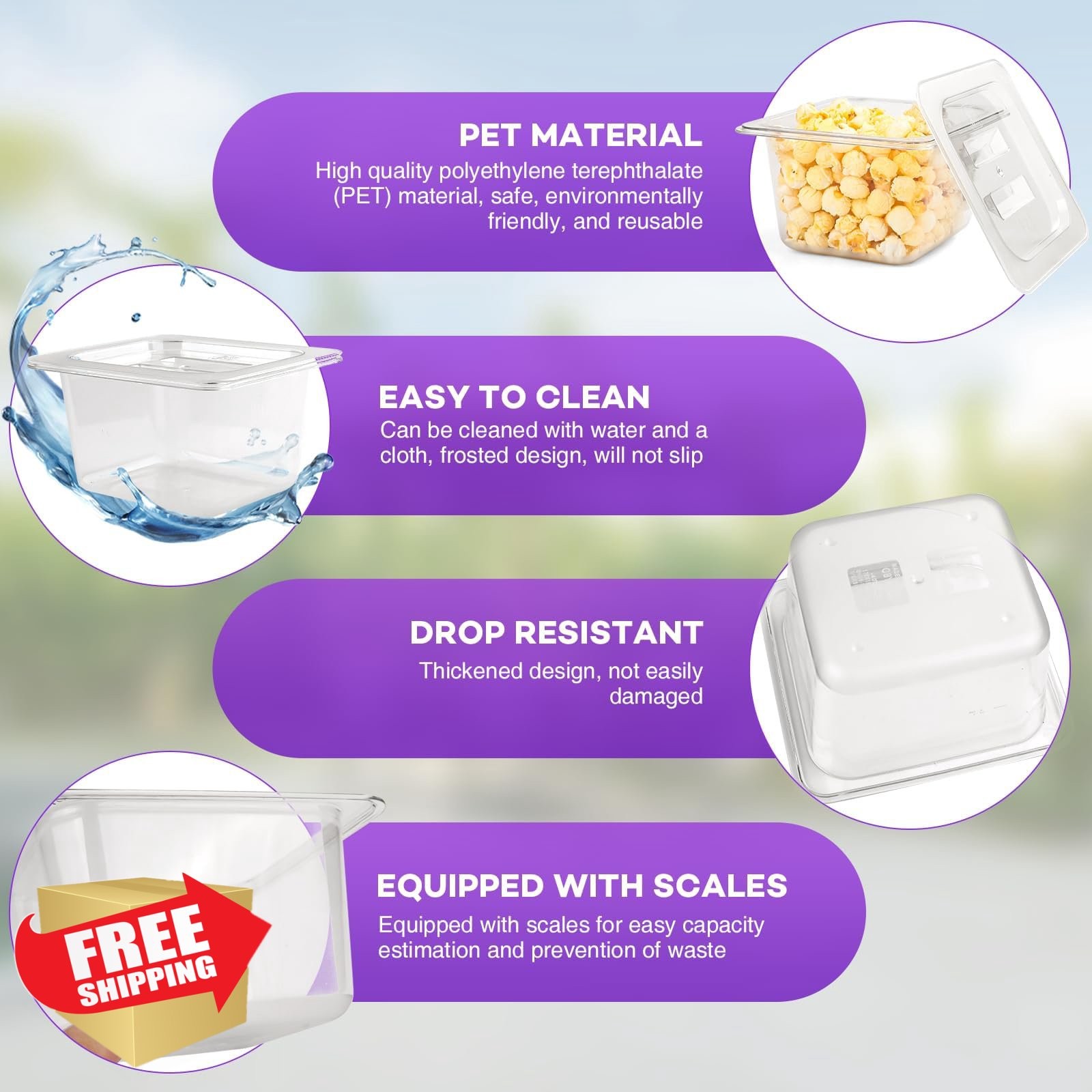 VOISEN 6 Pack 1/6 4″ Deep Food Pan Clear