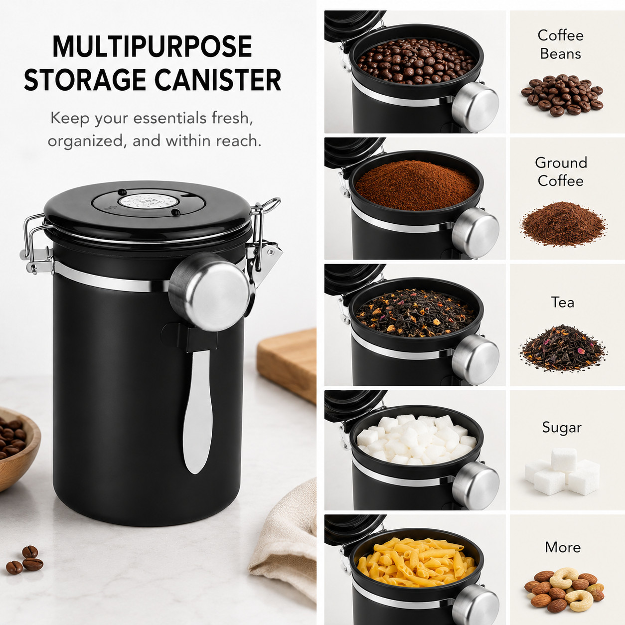 New Item Coffee Canister Storage Container – 22OZ Stainless Steel Black