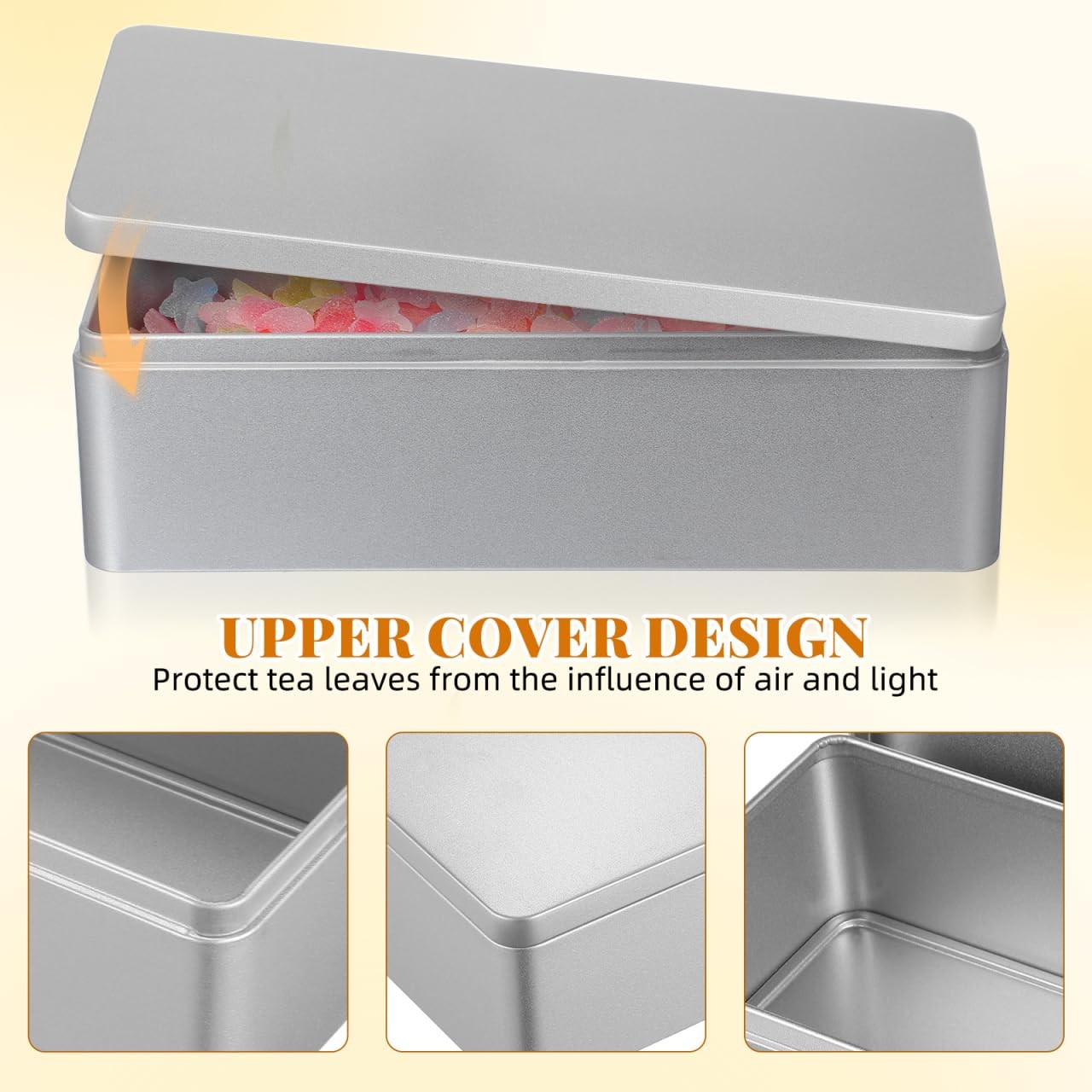 Rectangular Tin Box with Lid 9.25X4.33X2.55In Silver Tinplate Tea Leaves Cani…
