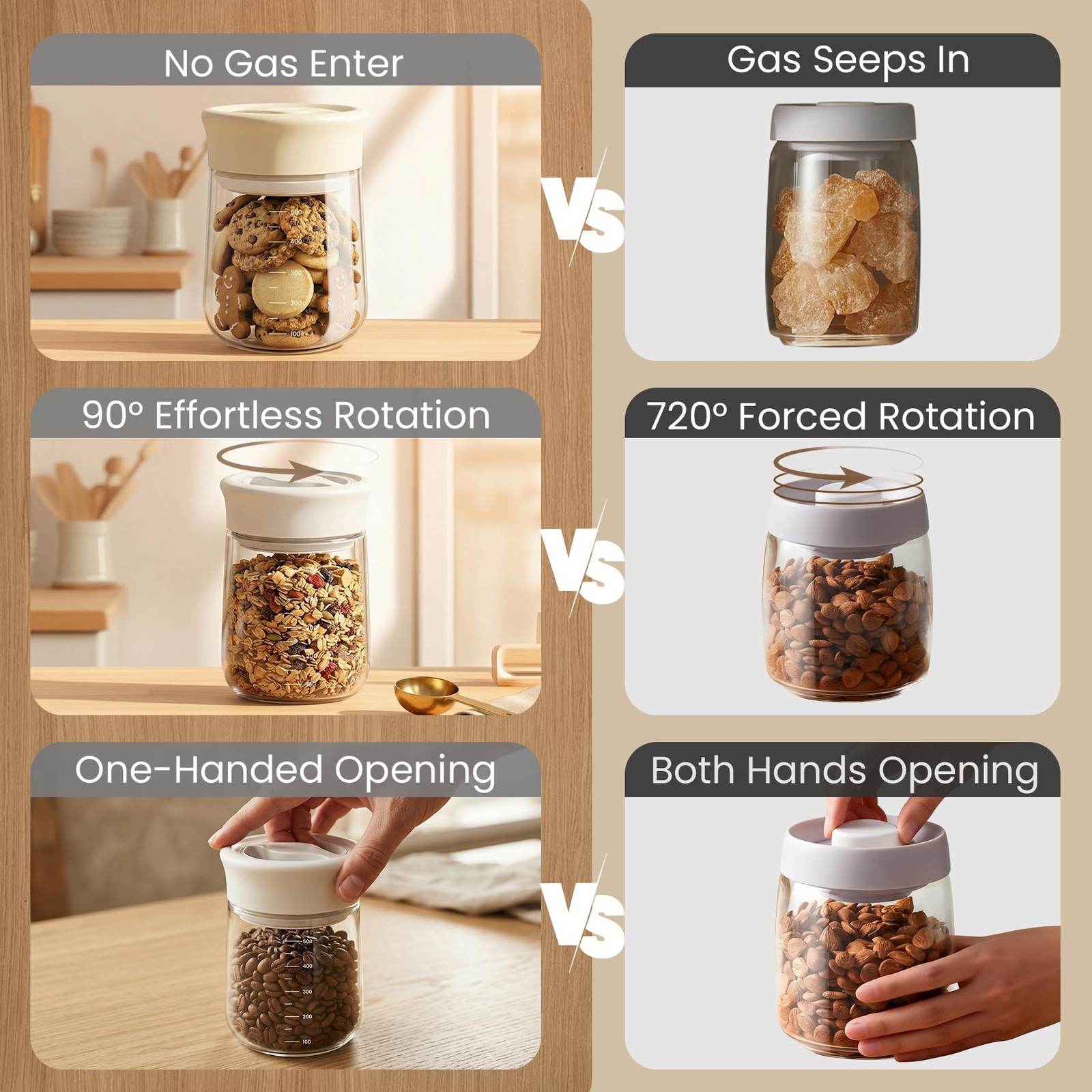LAKUMIQI Overnight Oats Containers with Lids, 17oz Glass 17 OZ(500ml), Beige