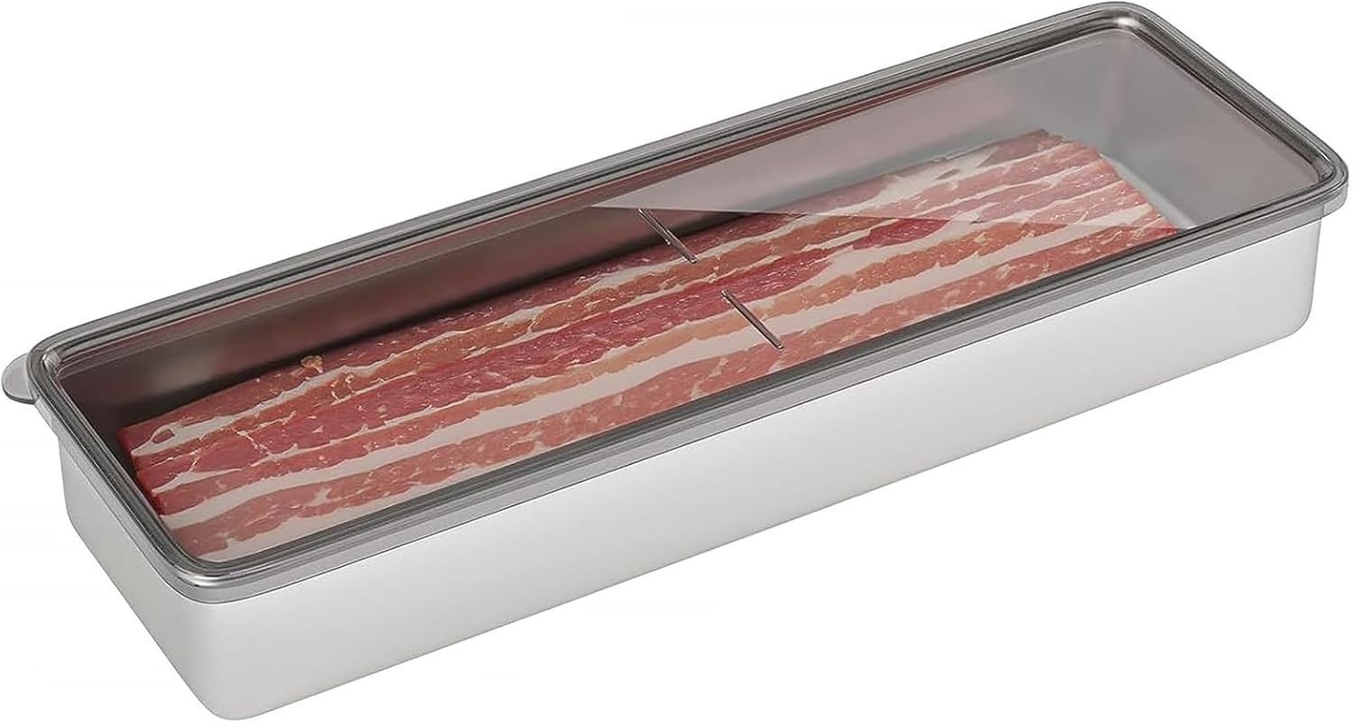 Bacon Container for Refrigerator Stainless Steel Airtight Deli Meat Saver Storag