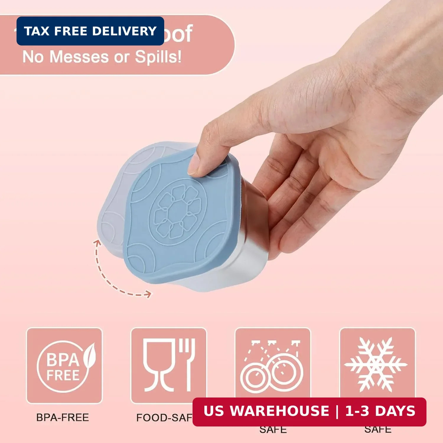 Stainless Steel Snack Containers Set of 4 Silicone Lids 4.7oz Leakproof BPA Free