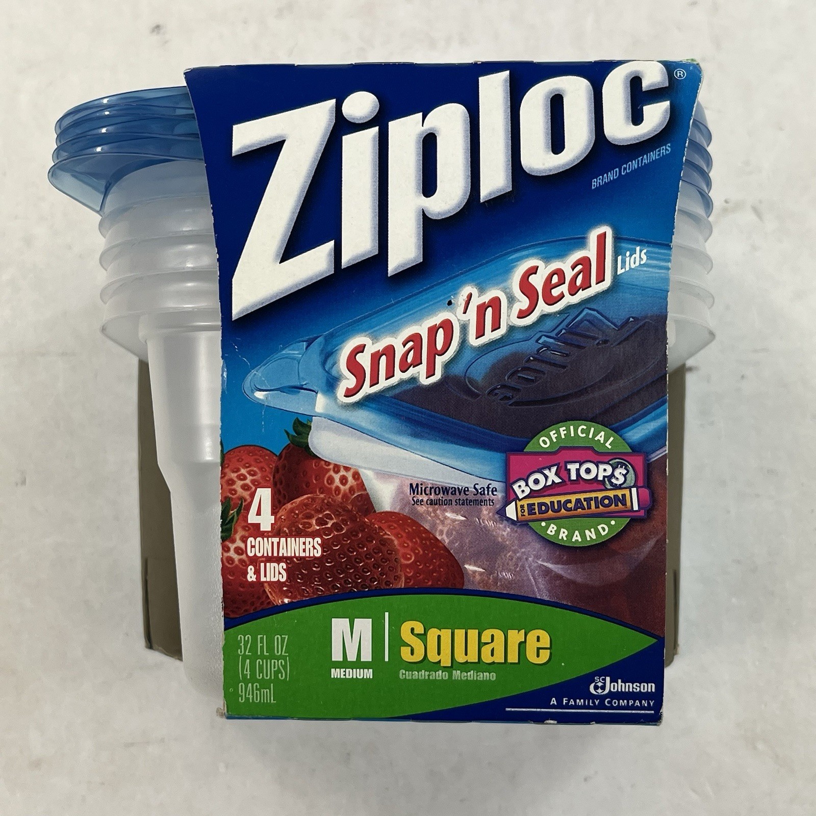 New Ziploc Medium Square Containers Blue 4 Ct. 4 Cups OR 32 oz. Snap N’ Seal