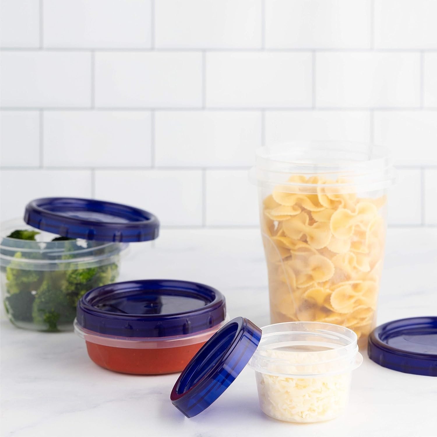 6-Pack 4 Ounce Clear Deli Containers with Blue Twist Lids – Airtight & Reusable