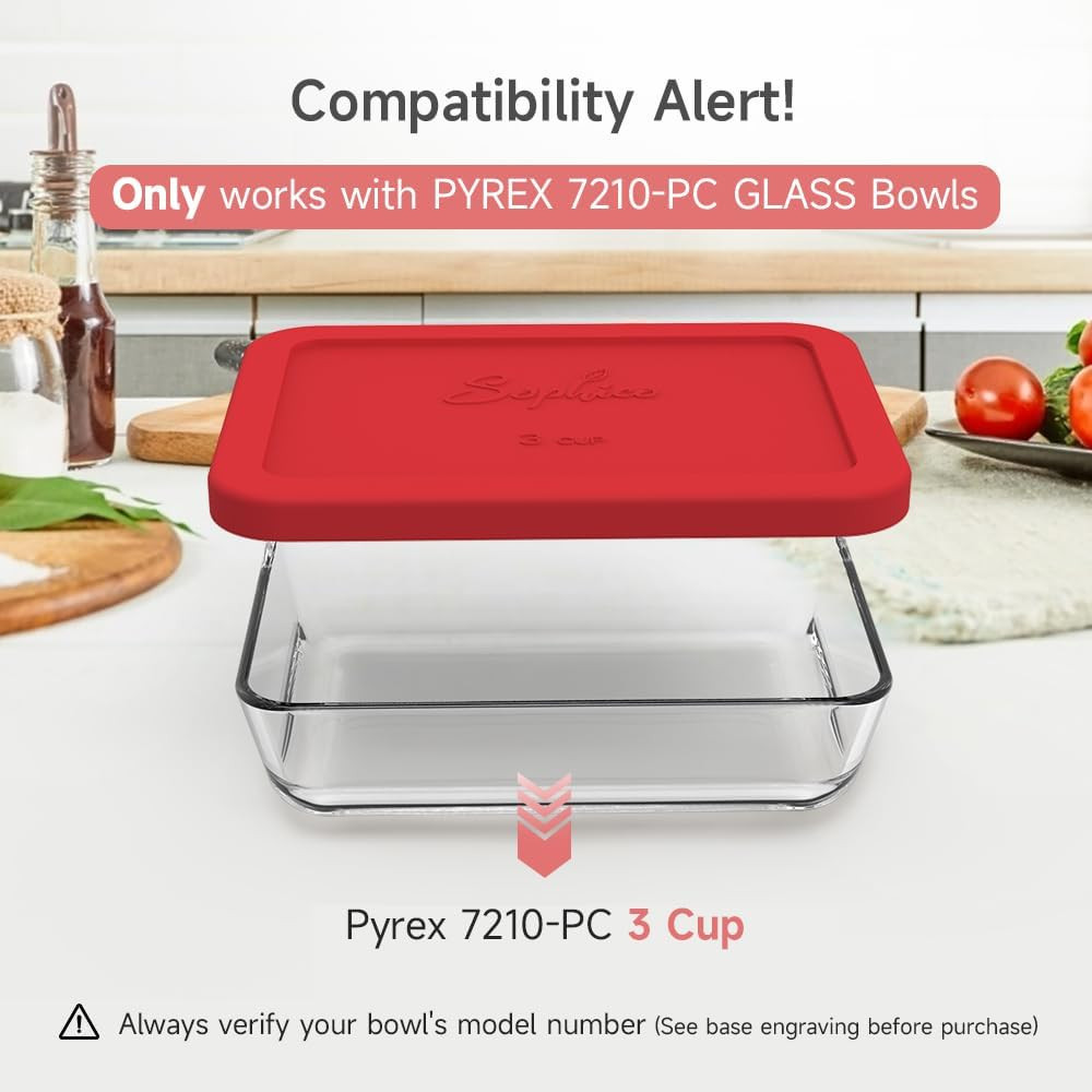 Sophico 3 Cup Rectangle Silicone Storage Cover Lids Replacement for Pyrex 7210-P