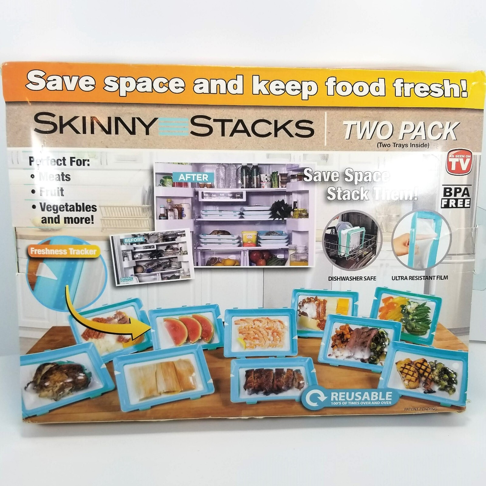 Total of 6 SKINNY STACKS Food Storage Trays Intersell BPA Free 2 New, 4 Preowned