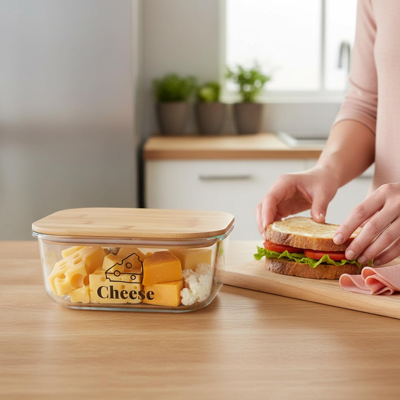 Cheese Container for Refrigerator,Glass 6.8 x x 2.6 inches, Transparent