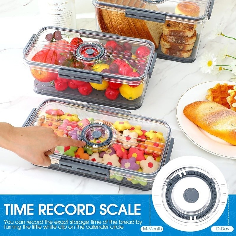 Airtight Bread Storage Box Set W/ Timer Multi-Functional Food Keeper Containers