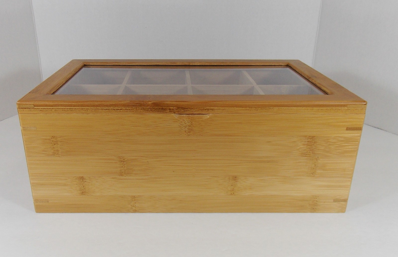 Bamboo Box Divided Tea Caddy Hinged Clear Lid