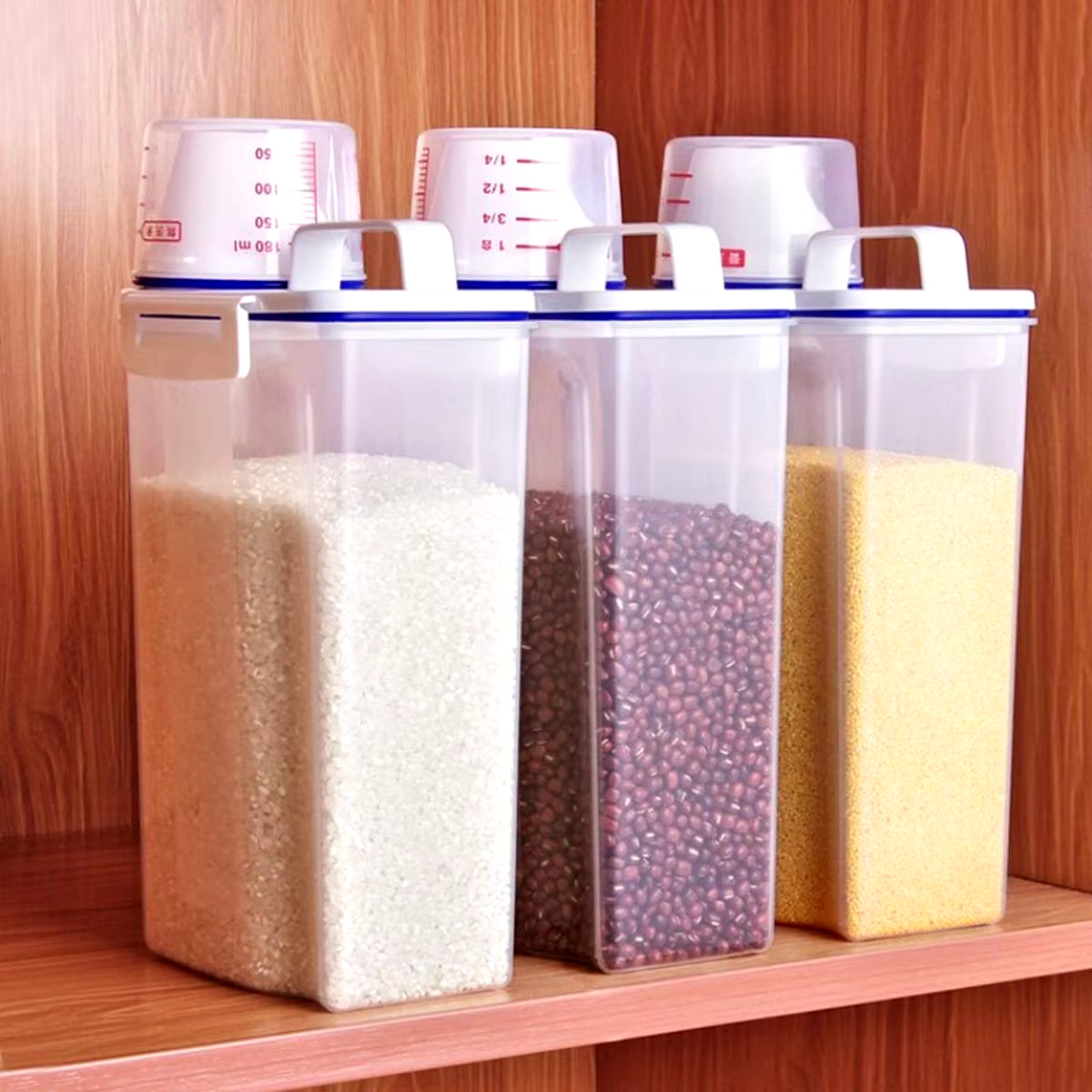 【Hot Sales】1Pc Rice and Grains Food Storage Canister with Measuring Cup, Kitchen