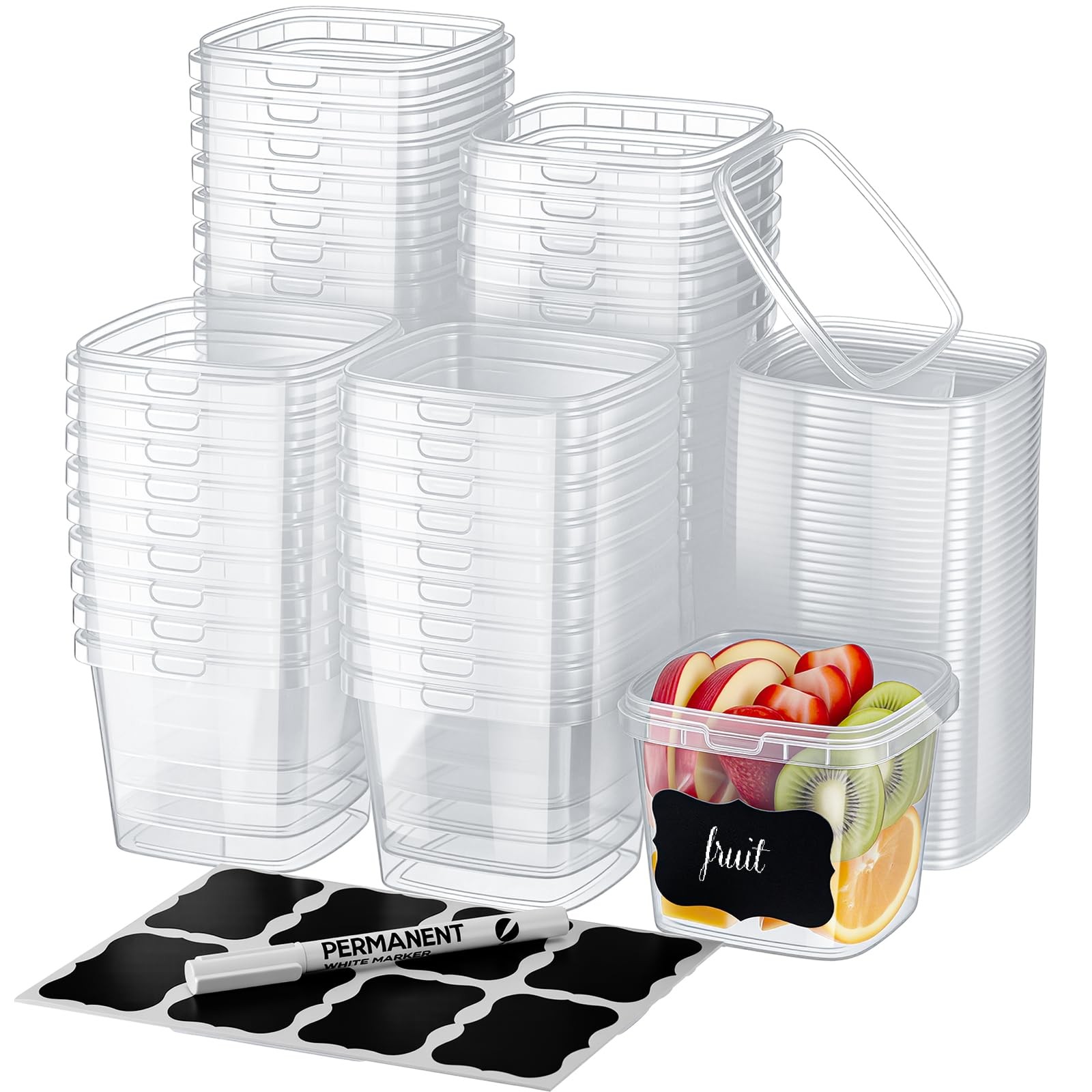 50 Pcs 24 oz Plastic Deli Containers with Lids Clear Square Food Storage Cont…