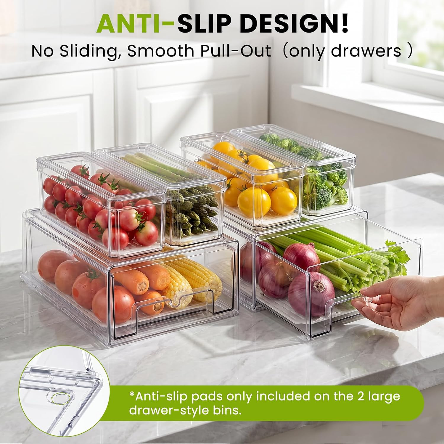 6Pack Fridge Organizers and Storage,Stackable Fridge Organizer Bins with Lids, 2
