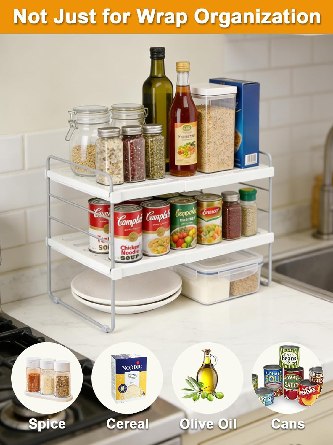 JUPELI Foil and Plastic Wrap Organizer, Expandable Kitchen Pantry Storage, Heigh