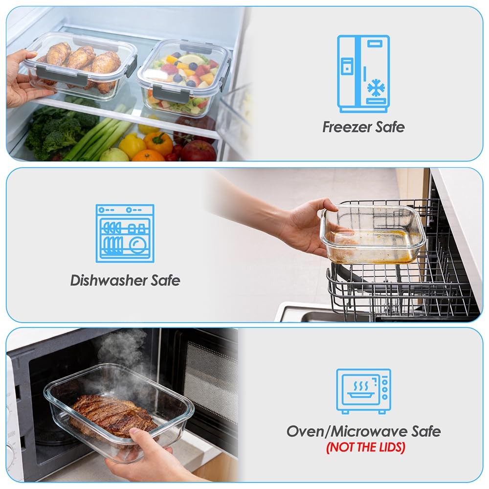 5-Pack 36oz Glass Food Storage Containers with Lids Airtight, Glass Meal Prep…
