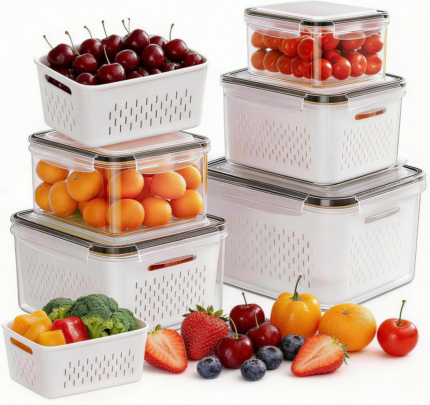 5 Pack Fruit Storage Containers for Fridge, Plastic Fruit Containers for Fridge