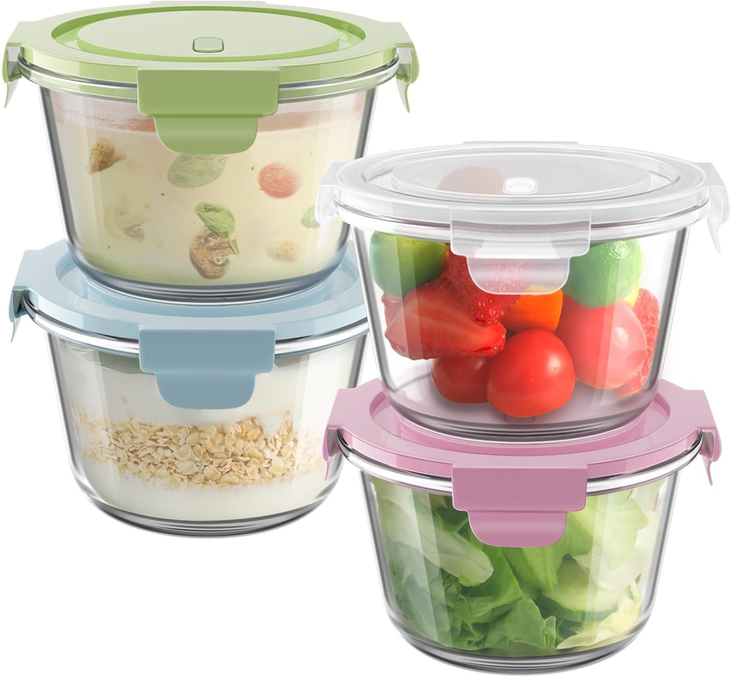 3Cup/23Oz Glass Meal Prep Containers with Vented Lids Food Storage, 4 PACK | Sou