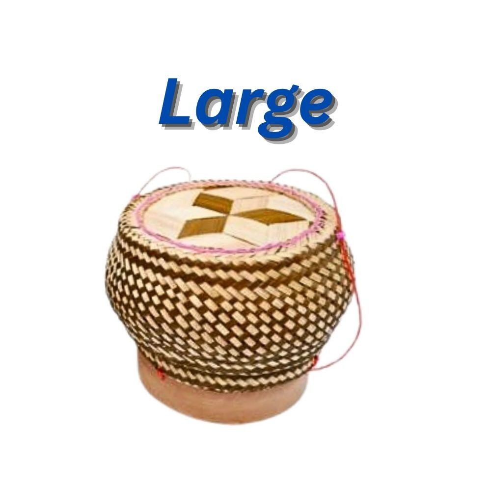 Set 2 pcs Kratip Sticky Rice Pot Jar Container Bamboo Basket Serving Pot Vintage