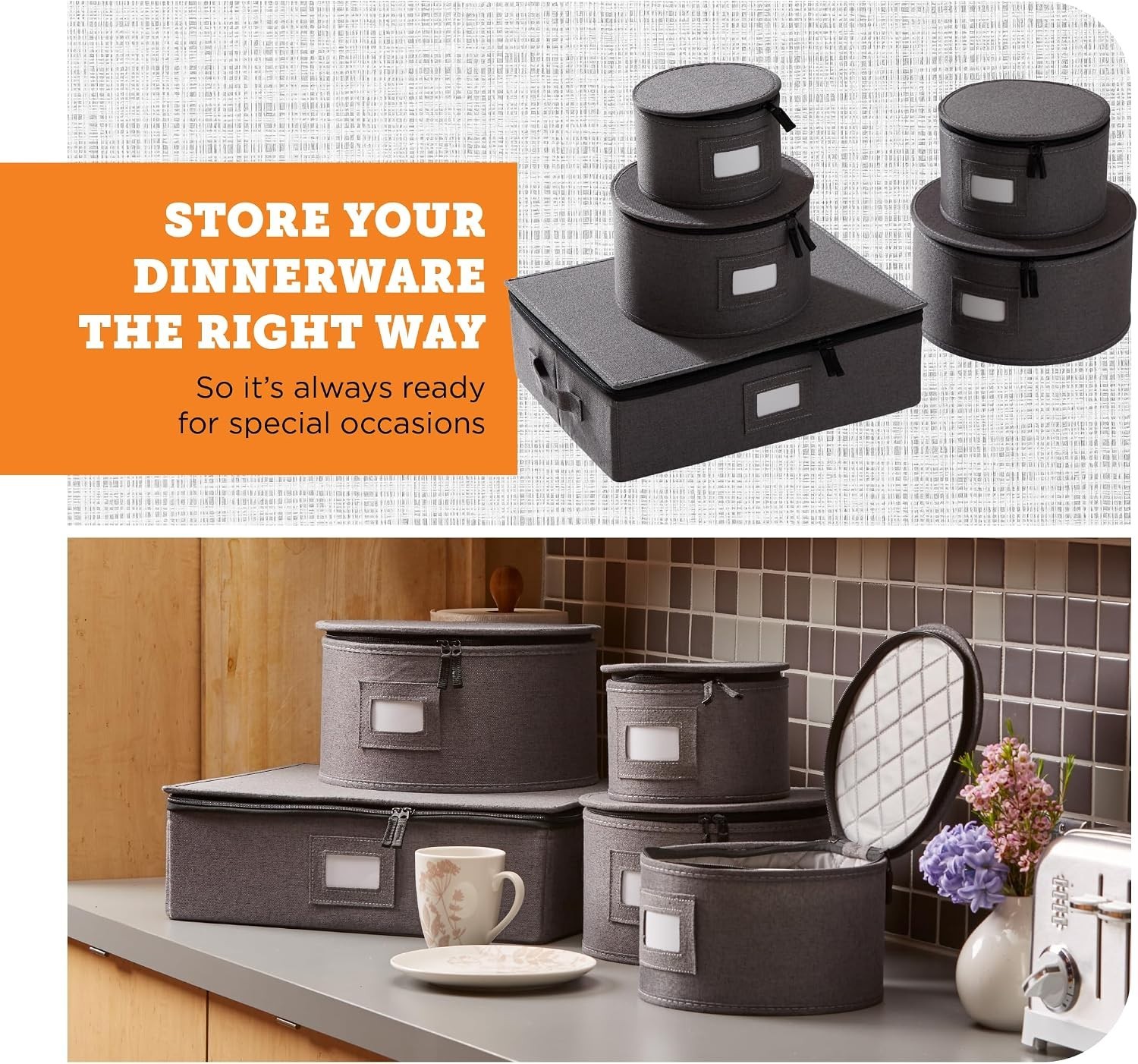 Durable Hard Shell China Storage Containers – 5-Piece Set for 12 Place Settings