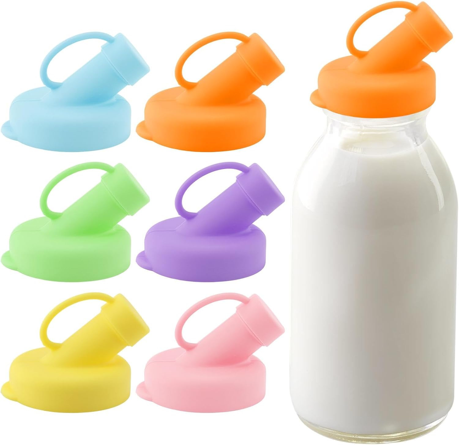 6Pcs Silicone Milk Bottle Caps, 48Mm Diameter Pour Spout Lids, Reusable Milk Jug