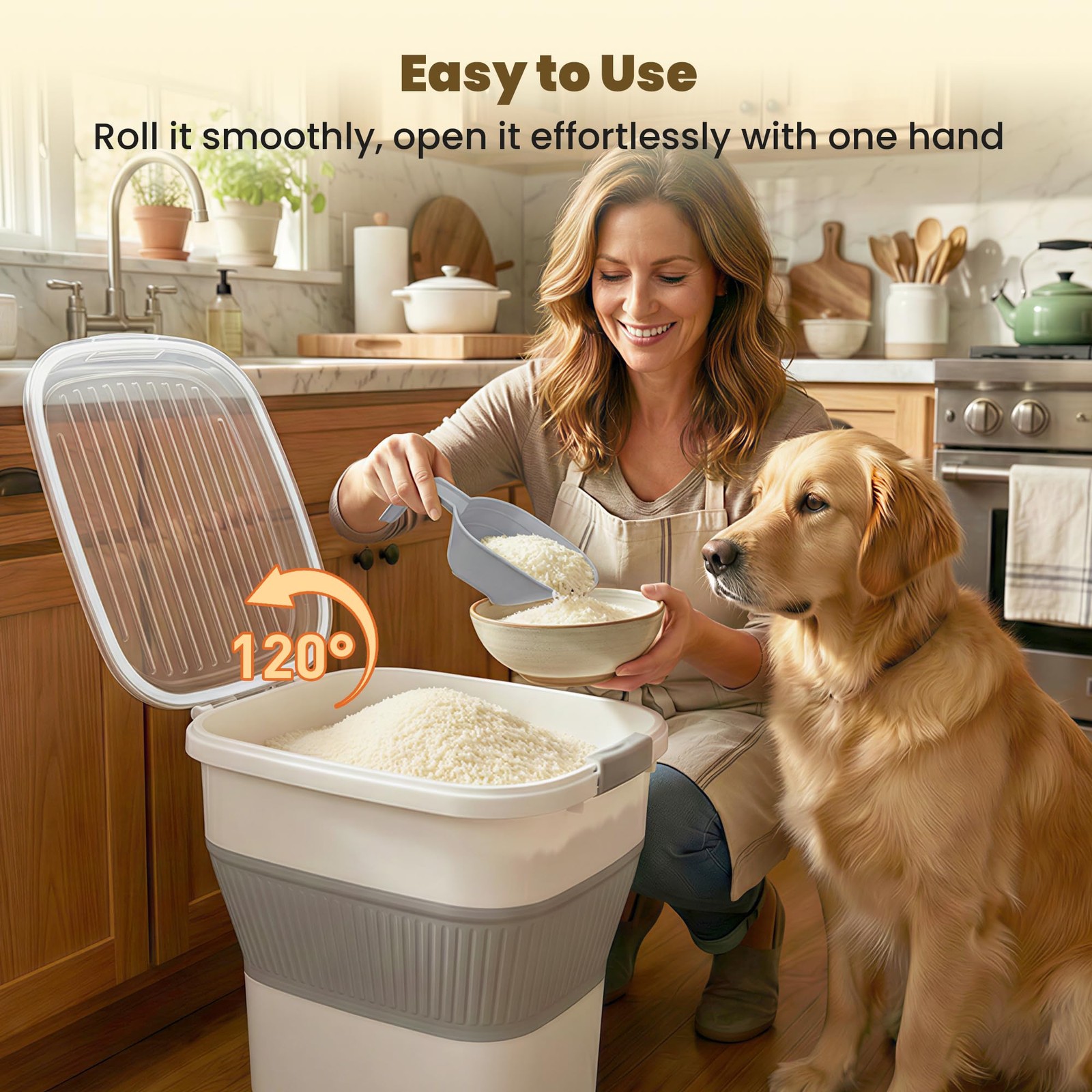 HOYTAMDAR 20-50Lbs Rice Container,Collapsible Food Large, Grey/20-50lbs
