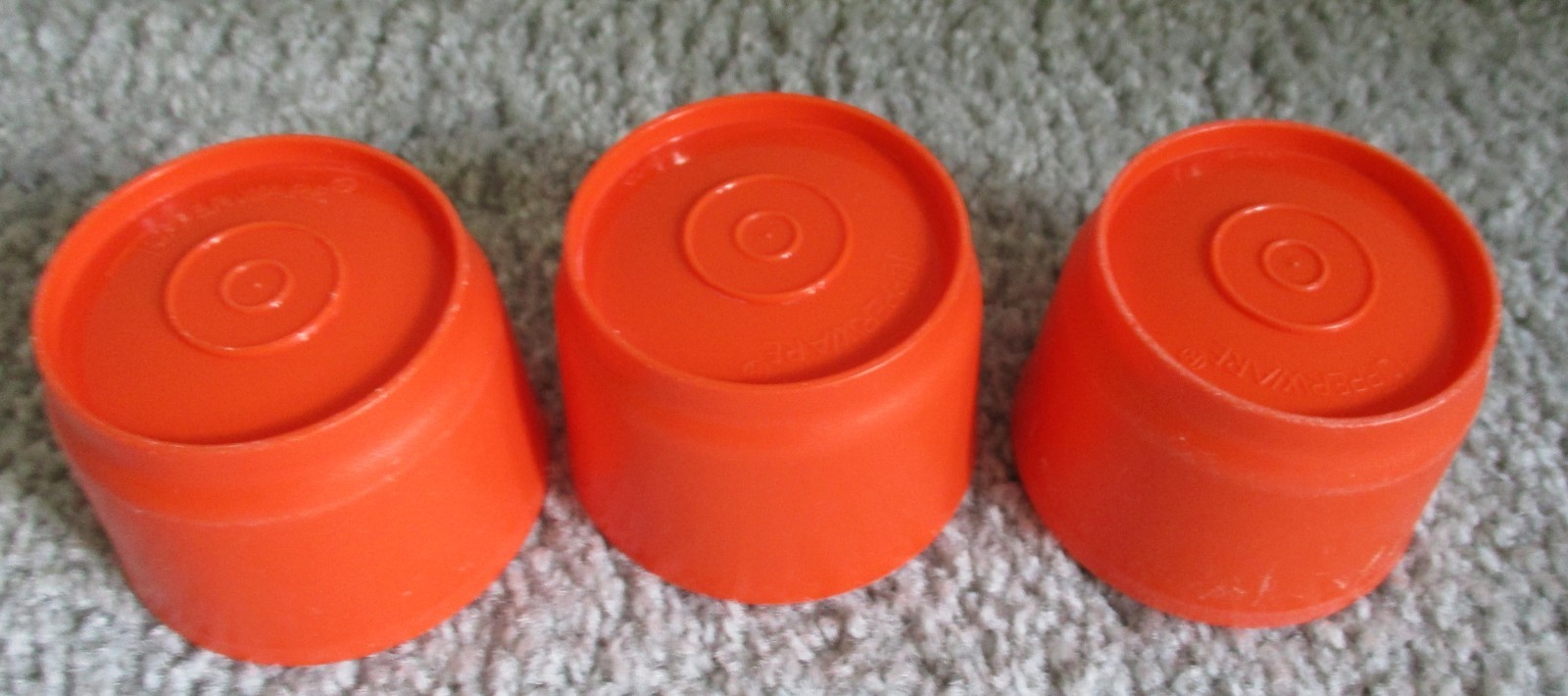 Vintage Tupperware Set of 3-Orange Snack Cups-4 oz. #1229 & Lid Seals #297